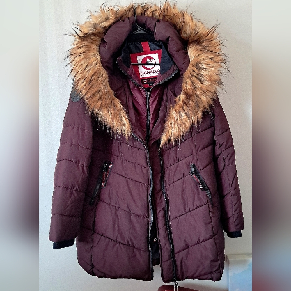 Canada Weather Gear Burgundy Parka with Faux Fur Hood